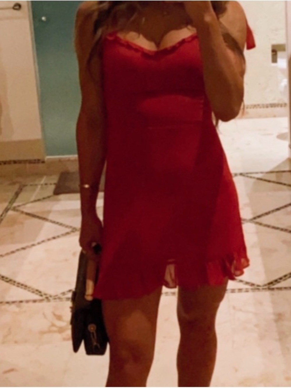 Reformation Red Sleeveless Ruffle-Hem Mini Dress